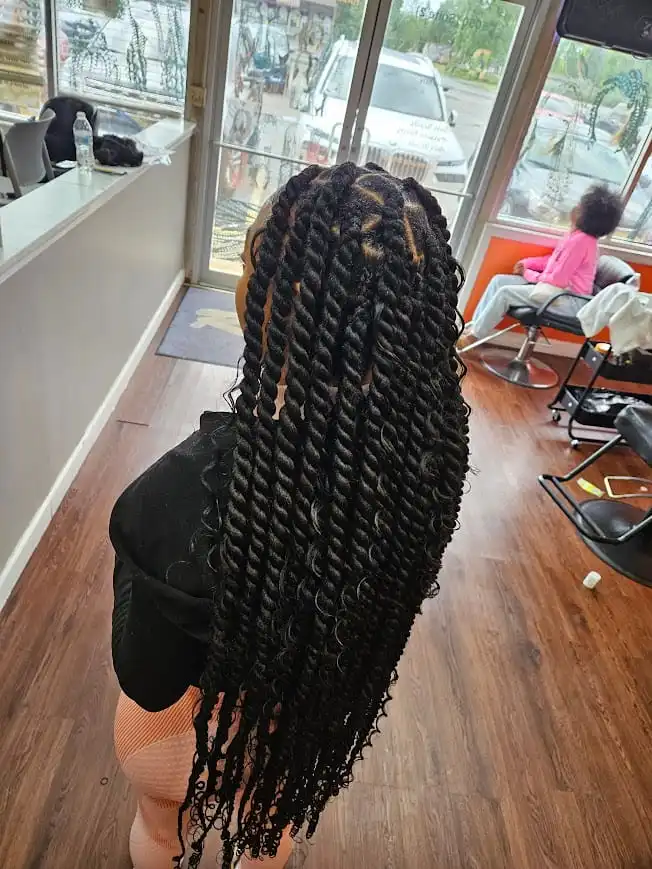 Large jumbo braids installed at Ramas Hair Braiding salon in Indianapolis, IN